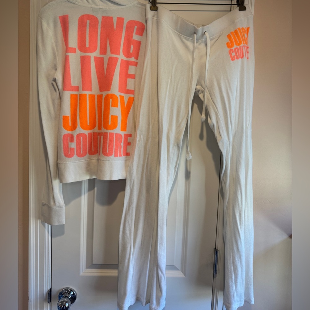 Large White Juicy Couture Terry Tracksuit Hoodie EUC Long Live Juicy